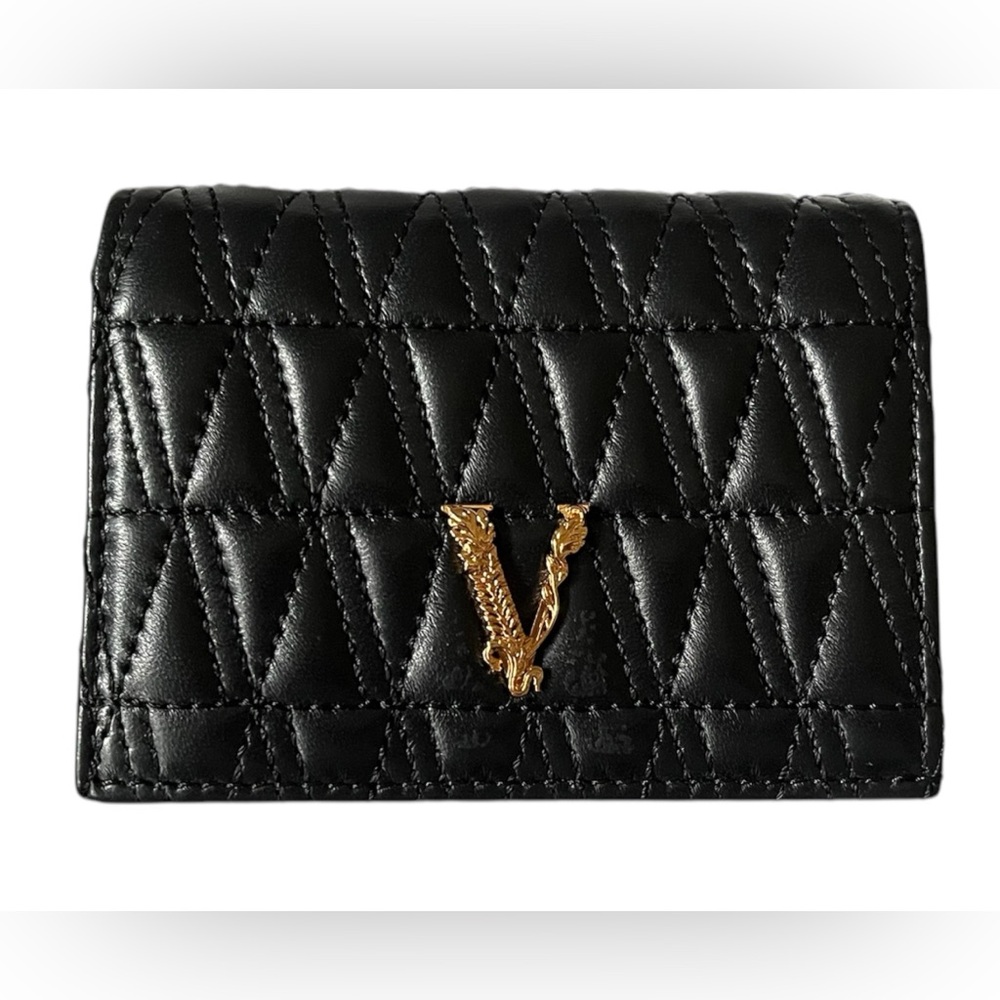 Versace Quilted Virtus Bifold Wallet Black Gold